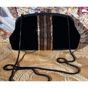 Vintage 80s Clutch Purse 1980s Velvet & Mesh Retro Disco Glam Cocktail Bag
